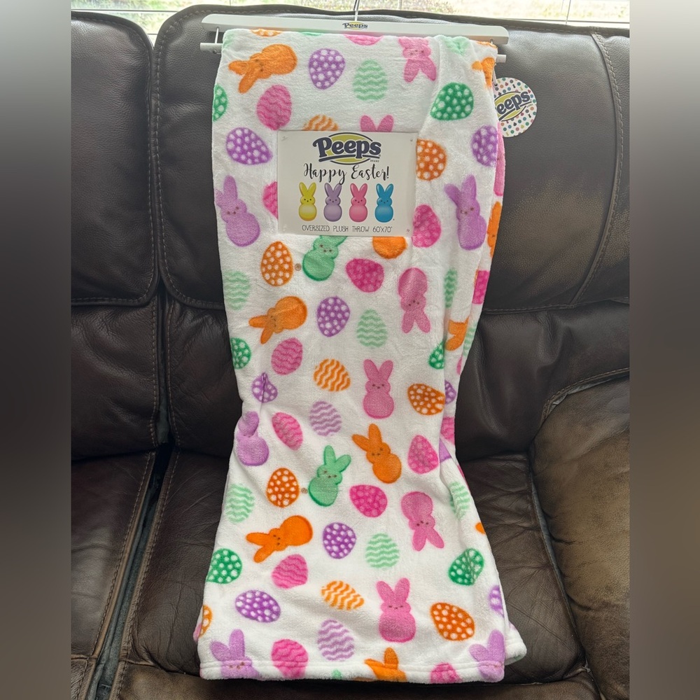 Peeps Easter Blanket with Colorful Bunny and Egg Print 60” x 70” Oversized Throw